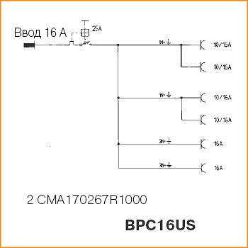 Схема подключения блока с розетками BPC16US ABB